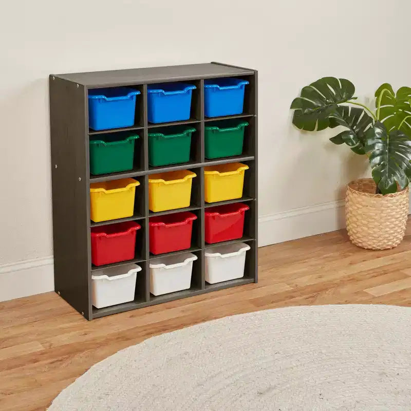 Meuble de rangement 15 casiers ECR4Kids Streamline avec 15 bacs à façade ouverte, 5x3, mobilier pour enfants