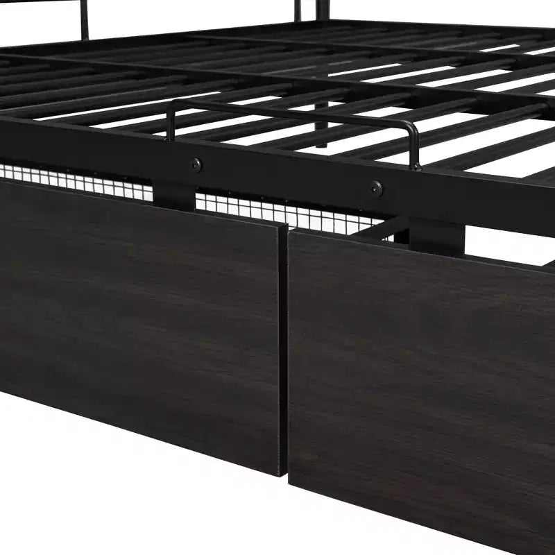 Lits superposés en métal Full XL sur Queen avec 2 tiroirs, cadre de lit superposé robuste pour enfants, adolescents et adultes