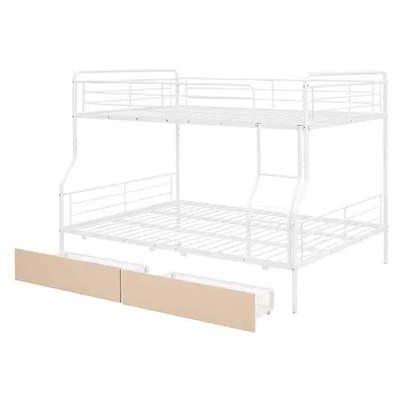 Lits superposés en métal Full XL sur Queen avec 2 tiroirs, cadre de lit superposé robuste pour enfants, adolescents et adultes