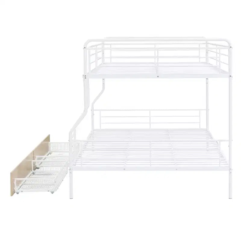 Lits superposés en métal Full XL sur Queen avec 2 tiroirs, cadre de lit superposé robuste pour enfants, adolescents et adultes