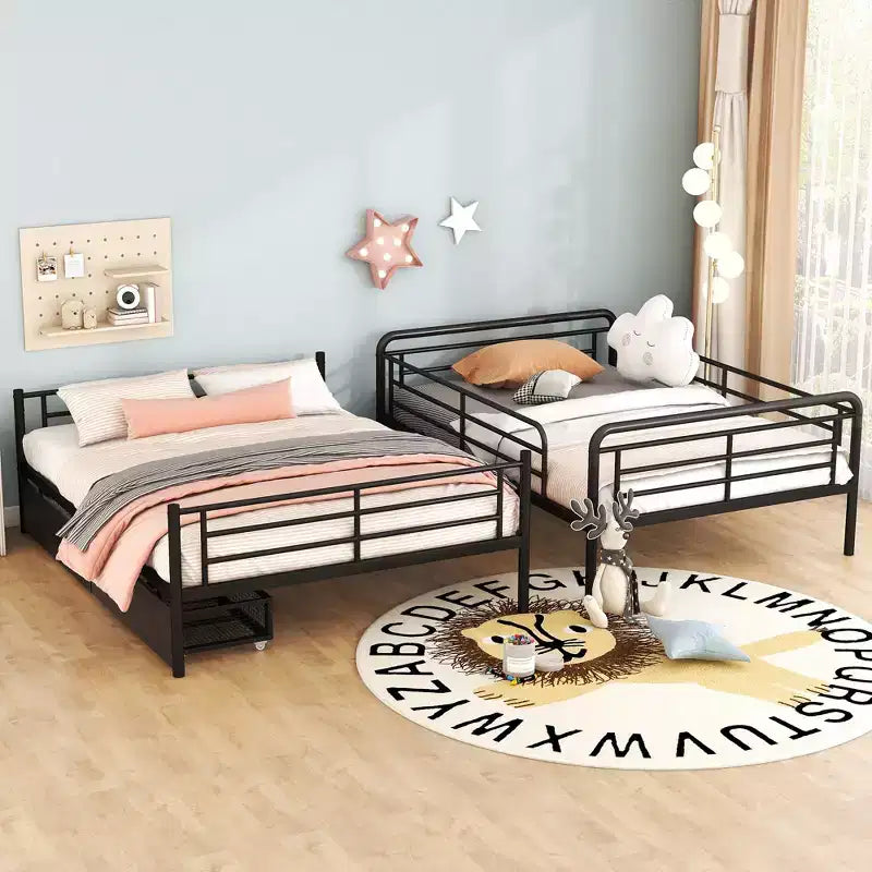 Lits superposés en métal Full XL sur Queen avec 2 tiroirs, cadre de lit superposé robuste pour enfants, adolescents et adultes