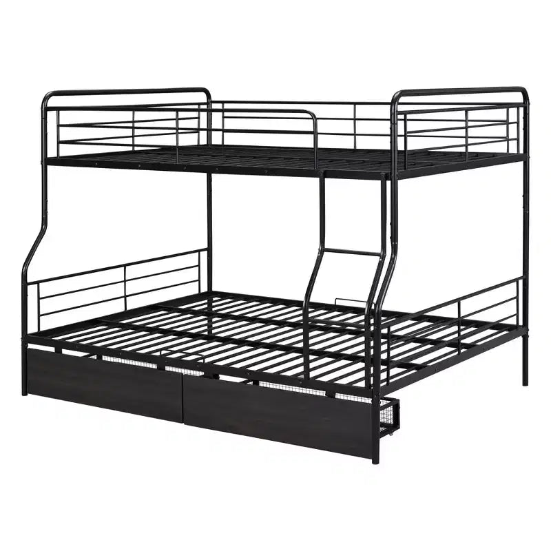Lits superposés en métal Full XL sur Queen avec 2 tiroirs, cadre de lit superposé robuste pour enfants, adolescents et adultes