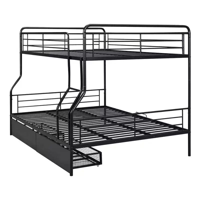 Lits superposés en métal Full XL sur Queen avec 2 tiroirs, cadre de lit superposé robuste pour enfants, adolescents et adultes