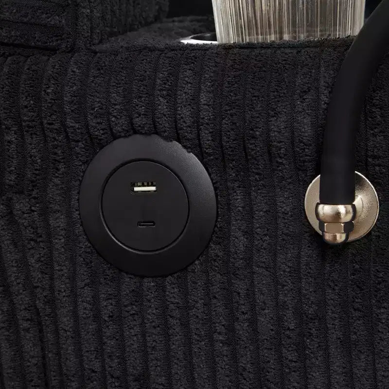 Polibi Causeuse convertible en velours côtelé avec ports USB, porte-gobelets, support de téléphone et rangement pour accoudoir