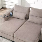 Polibi Causeuse convertible en velours côtelé avec ports USB, porte-gobelets, support de téléphone et rangement pour accoudoir