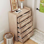 Commode à 5 tiroirs pour chambre à coucher, commode en rotin et bois avec poignées dorées, commode de 114 cm de hauteur, meuble de rangement pour couloir
