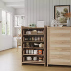 Commode à 5 tiroirs pour chambre à coucher, commode en rotin et bois avec poignées dorées, commode de 114 cm de hauteur, meuble de rangement pour couloir