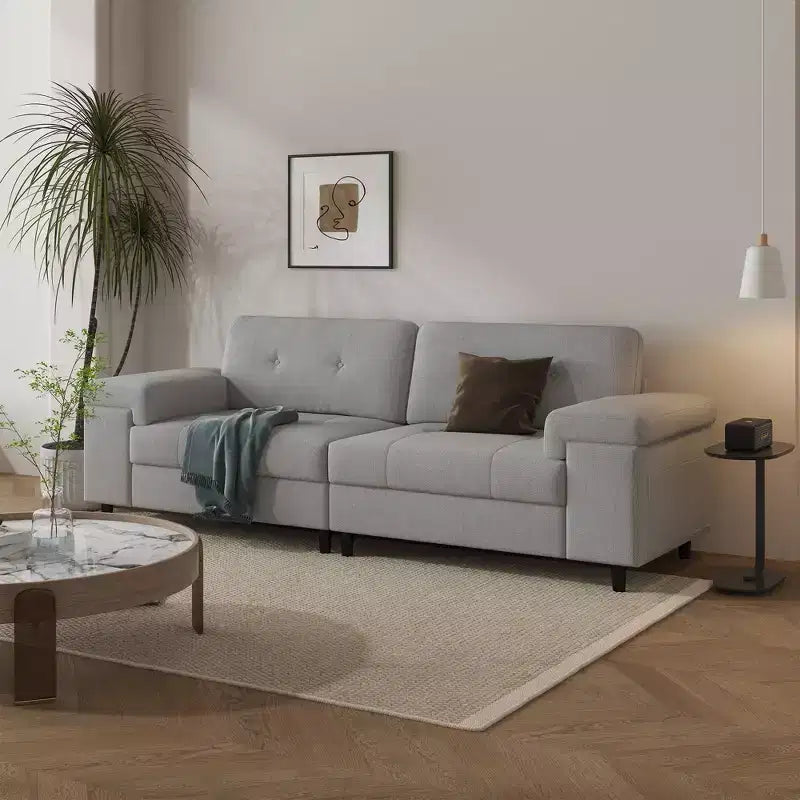 Canapé 3 places de 85 pouces avec assise profonde et accoudoirs réglables, canapé de salon moderne du milieu du siècle, canapé confortable en chenille pour chambre à coucher