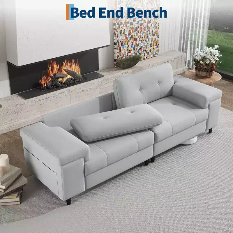Canapé 3 places de 85 pouces avec assise profonde et accoudoirs réglables, canapé de salon moderne du milieu du siècle, canapé confortable en chenille pour chambre à coucher