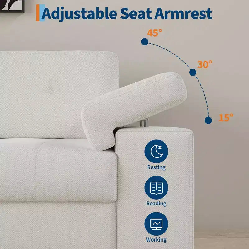 Canapé 3 places de 85 pouces avec assise profonde et accoudoirs réglables, canapé de salon moderne du milieu du siècle, canapé confortable en chenille pour chambre à coucher