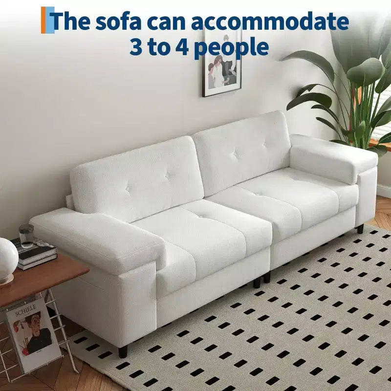 Canapé 3 places de 85 pouces avec assise profonde et accoudoirs réglables, canapé de salon moderne du milieu du siècle, canapé confortable en chenille pour chambre à coucher
