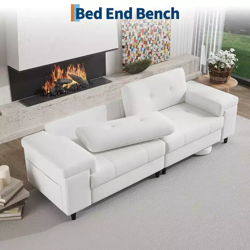 Canapé 3 places de 85 pouces avec assise profonde et accoudoirs réglables, canapé de salon moderne du milieu du siècle, canapé confortable en chenille pour chambre à coucher