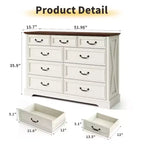 Commode Dyonery Farmhouse, commode à 9 tiroirs avec plateau en bois, organiseur de rangement de 132 cm de large pour chambre, salon, entrée