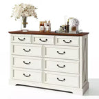 Commode Dyonery Farmhouse, commode à 9 tiroirs avec plateau en bois, organiseur de rangement de 132 cm de large pour chambre, salon, entrée