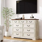 Commode Dyonery Farmhouse, commode à 9 tiroirs avec plateau en bois, organiseur de rangement de 132 cm de large pour chambre, salon, entrée
