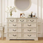 Commode Dyonery Farmhouse, commode à 9 tiroirs avec plateau en bois, organiseur de rangement de 132 cm de large pour chambre, salon, entrée