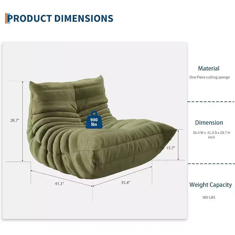 Fauteuil poire Acekool pour adultes, canapé simple en mousse à mémoire de forme, tissu effet daim, chaise de sol moderne et confortable pour salon et chambre à coucher, vert