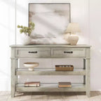 GustoWave Entryway Table, Console Table with 2 Storage Drawers, 3 Tier Farmhouse Wooden Sofa Table, Hallway Tables, Rustic Grey