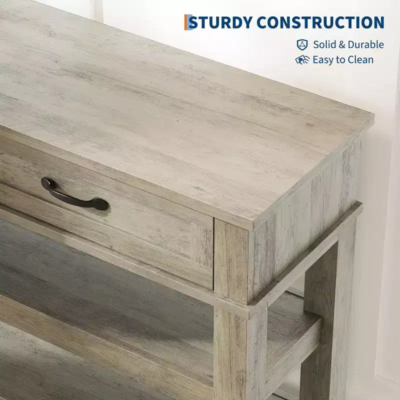 Table d'entrée GustoWave, Console avec 2 tiroirs de rangement, Table de canapé rustique à 3 niveaux, Tables de couloir, Gris rustique