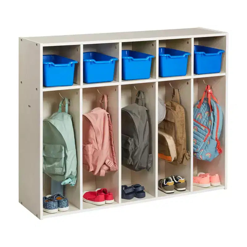 Vestiaire à 5 compartiments pour tout-petits et 5 bacs de rangement avant à écope ECR4Kids Streamline, Rangement à casiers