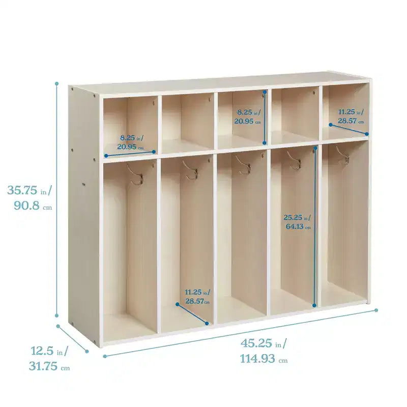 Vestiaire à 5 compartiments pour tout-petits et 5 bacs de rangement avant à écope ECR4Kids Streamline, Rangement à casiers