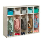 Vestiaire à 5 compartiments pour tout-petits et 5 bacs de rangement avant à écope ECR4Kids Streamline, Rangement à casiers