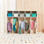 Vestiaire à 5 compartiments pour tout-petits et 5 bacs de rangement avant à écope ECR4Kids Streamline, Rangement à casiers