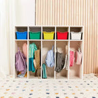 Vestiaire à 5 compartiments pour tout-petits et 5 bacs de rangement avant à écope ECR4Kids Streamline, Rangement à casiers