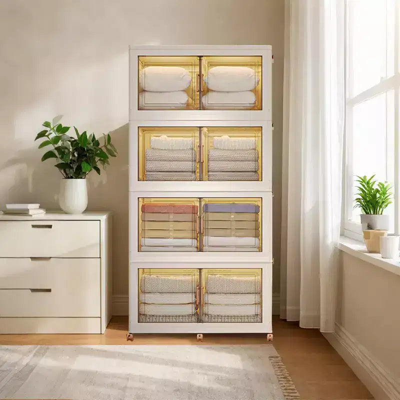 GustoWave Bacs de Rangement Empilables à 4 Niveaux avec Couvercle Organisateurs de Placard Bacs de Rangement Pliables en Plastique Boîtes de Rangement pour Chambre à Coucher Salon
