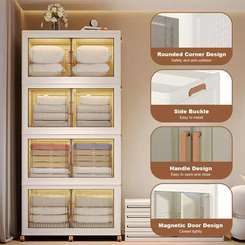 GustoWave Bacs de Rangement Empilables à 4 Niveaux avec Couvercle Organisateurs de Placard Bacs de Rangement Pliables en Plastique Boîtes de Rangement pour Chambre à Coucher Salon