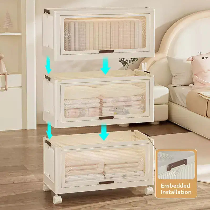 GustoWave Armoire penderie 4 niveaux pour enfants - Armoire portable pour enfants avec portes et roulettes - Organiseur de vêtements de bébé pliable avec tringle à suspendre et 10 cintres