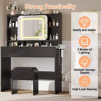COZONY Coiffeuse avec miroir lumineux et tabouret, table de maquillage coulissante avec étagères de rangement et tiroirs