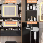 COZONY Coiffeuse avec miroir lumineux et tabouret, table de maquillage coulissante avec étagères de rangement et tiroirs