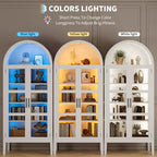 COZONY 70 Armoire de cuisine cintrée avec lumières LED et portes vitrées, étagère réglable, bibliothèque d'exposition