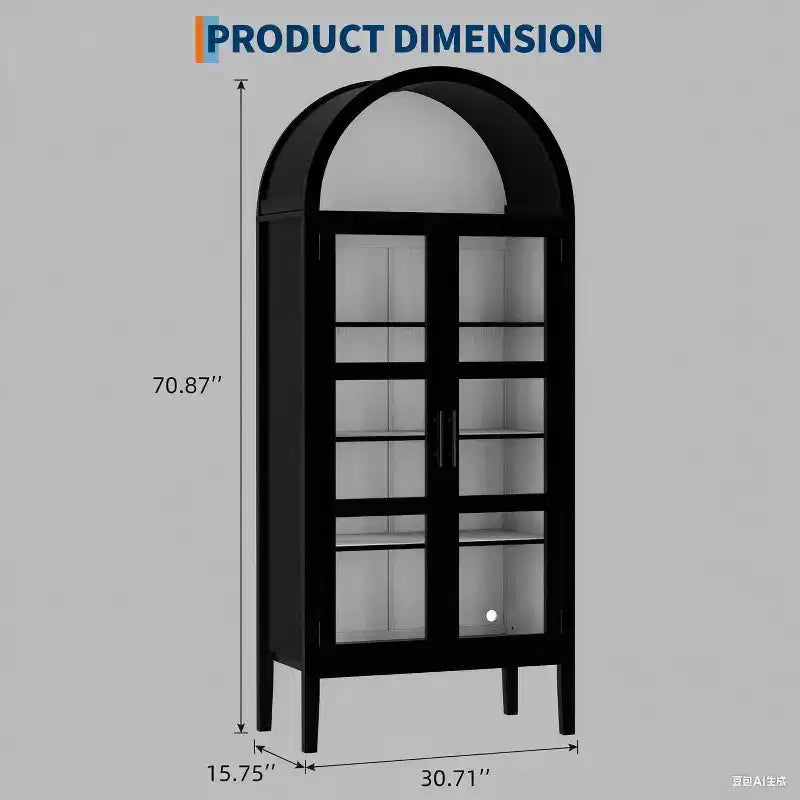 COZONY 70 Armoire de cuisine cintrée avec lumières LED et portes vitrées, étagère réglable, bibliothèque d'exposition