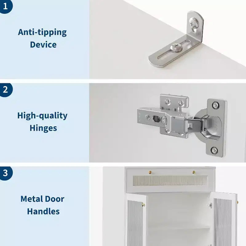 62 Meuble de Rangement, Unité de Rangement Haute Autonome à 6 Niveaux avec 1 Tiroir, 2 Armoires, 3 Étagères Ouvertes, Portes en Verre, pour Bureau à Domicile
