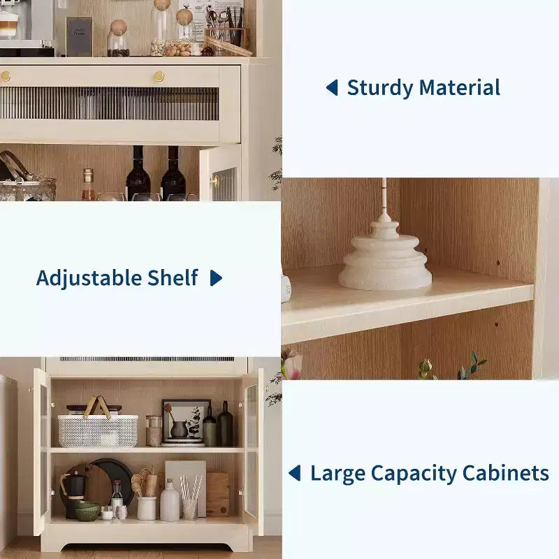 62 Meuble de Rangement, Unité de Rangement Haute Autonome à 6 Niveaux avec 1 Tiroir, 2 Armoires, 3 Étagères Ouvertes, Portes en Verre, pour Bureau à Domicile