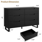 Commode 6 tiroirs GustoWave pour chambre à coucher, commode de 120 cm de large, armoire à tiroirs verticale autoportante avec rangement, commode de rangement en bois pour salon