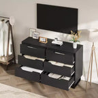 Commode 6 tiroirs GustoWave pour chambre à coucher, commode de 120 cm de large, armoire à tiroirs verticale autoportante avec rangement, commode de rangement en bois pour salon