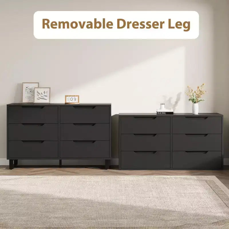 Commode 6 tiroirs GustoWave pour chambre à coucher, commode de 120 cm de large, armoire à tiroirs verticale autoportante avec rangement, commode de rangement en bois pour salon