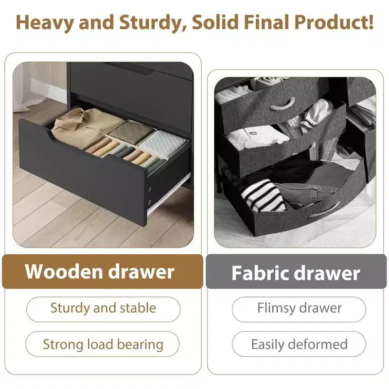 Commode 6 tiroirs GustoWave pour chambre à coucher, commode de 120 cm de large, armoire à tiroirs verticale autoportante avec rangement, commode de rangement en bois pour salon