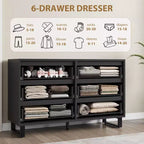 Commode 6 tiroirs GustoWave pour chambre à coucher, commode de 120 cm de large, armoire à tiroirs verticale autoportante avec rangement, commode de rangement en bois pour salon