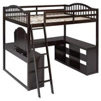 Lit mezzanine double avec bureau, lit mezzanine en bois avec tiroirs et étagères de rangement, lit mezzanine double haut avec miroir de coiffeuse pour enfants, adolescents et adultes
