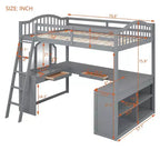 Lit mezzanine double avec bureau, lit mezzanine en bois avec tiroirs et étagères de rangement, lit mezzanine double haut avec miroir de coiffeuse pour enfants, adolescents et adultes