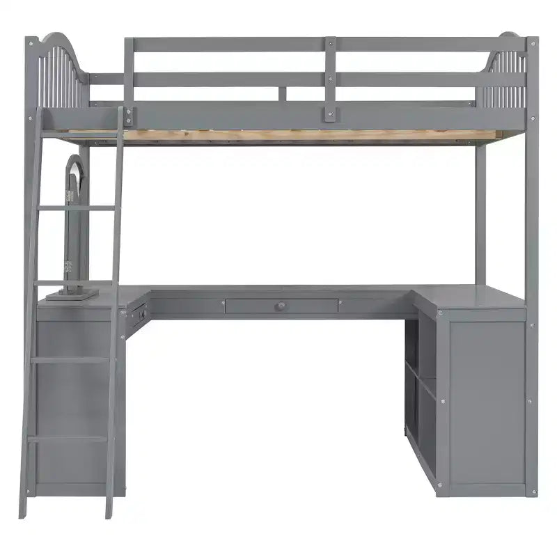 Lit mezzanine double avec bureau, lit mezzanine en bois avec tiroirs et étagères de rangement, lit mezzanine double haut avec miroir de coiffeuse pour enfants, adolescents et adultes