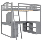 Lit mezzanine double avec bureau, lit mezzanine en bois avec tiroirs et étagères de rangement, lit mezzanine double haut avec miroir de coiffeuse pour enfants, adolescents et adultes