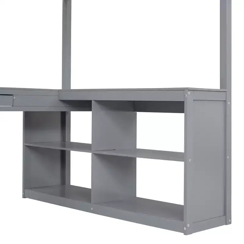 Lit mezzanine double avec bureau, lit mezzanine en bois avec tiroirs et étagères de rangement, lit mezzanine double haut avec miroir de coiffeuse pour enfants, adolescents et adultes