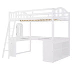 Lit mezzanine double avec bureau, lit mezzanine en bois avec tiroirs et étagères de rangement, lit mezzanine double haut avec miroir de coiffeuse pour enfants, adolescents et adultes