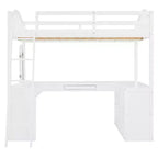 Lit mezzanine double avec bureau, lit mezzanine en bois avec tiroirs et étagères de rangement, lit mezzanine double haut avec miroir de coiffeuse pour enfants, adolescents et adultes