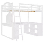 Lit mezzanine double avec bureau, lit mezzanine en bois avec tiroirs et étagères de rangement, lit mezzanine double haut avec miroir de coiffeuse pour enfants, adolescents et adultes